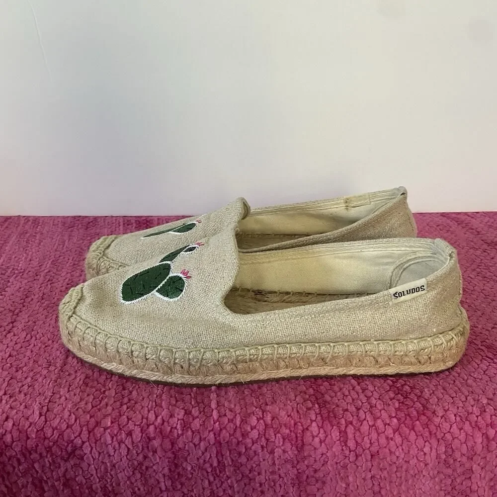 Soludos Espadrille Flats Embroidered Cactus Natural Beige Size 6.5